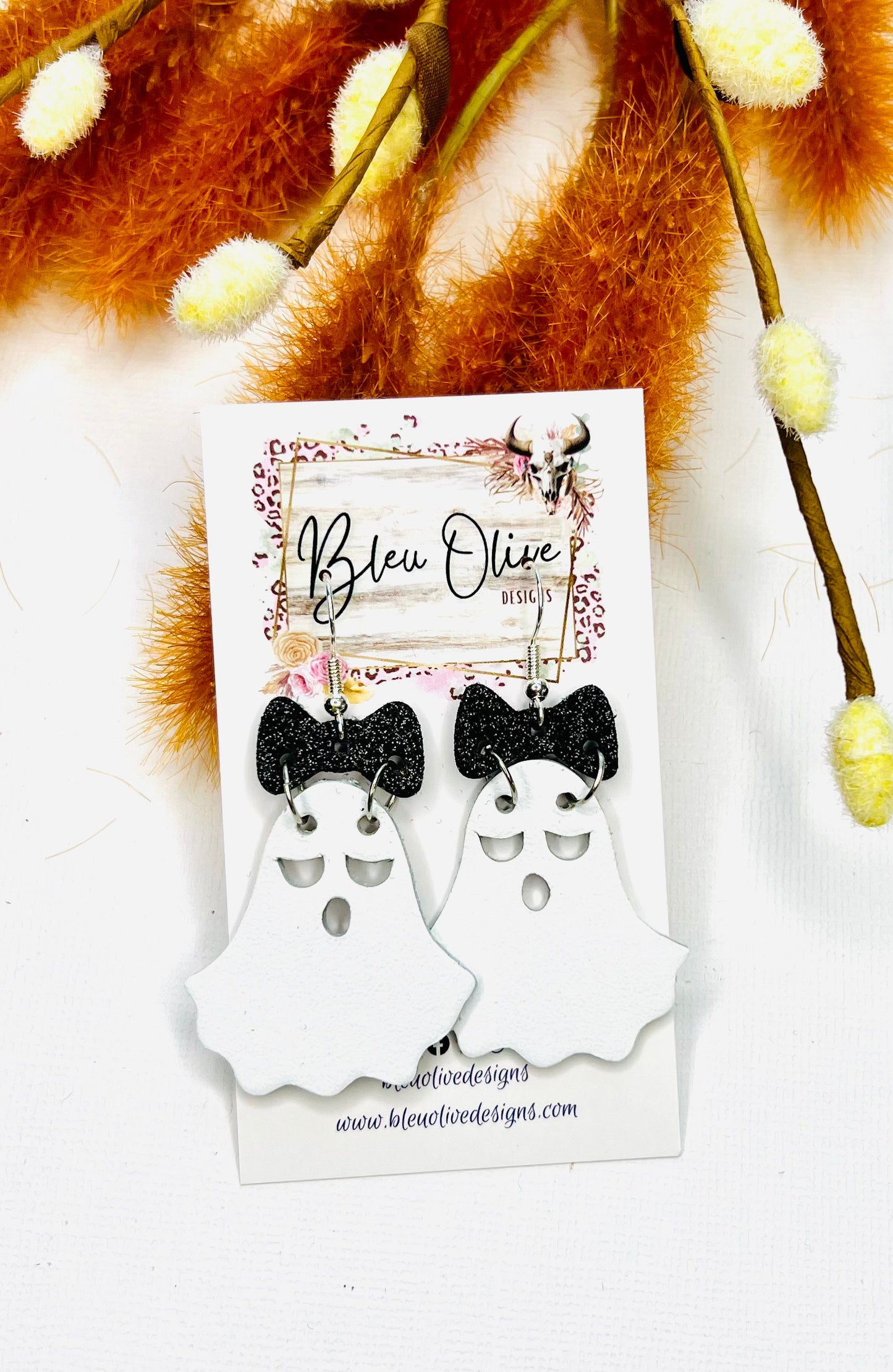 Ghost & Bows Leather Earrings π»π