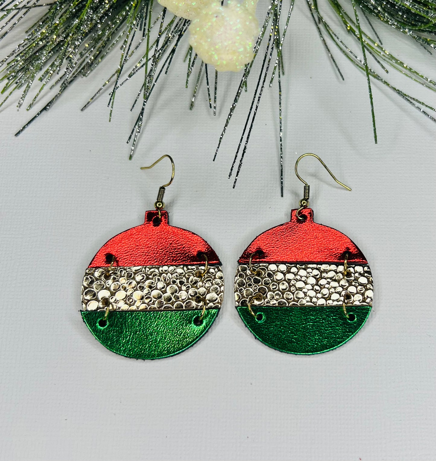 Christmas Ornament Leather Earrings