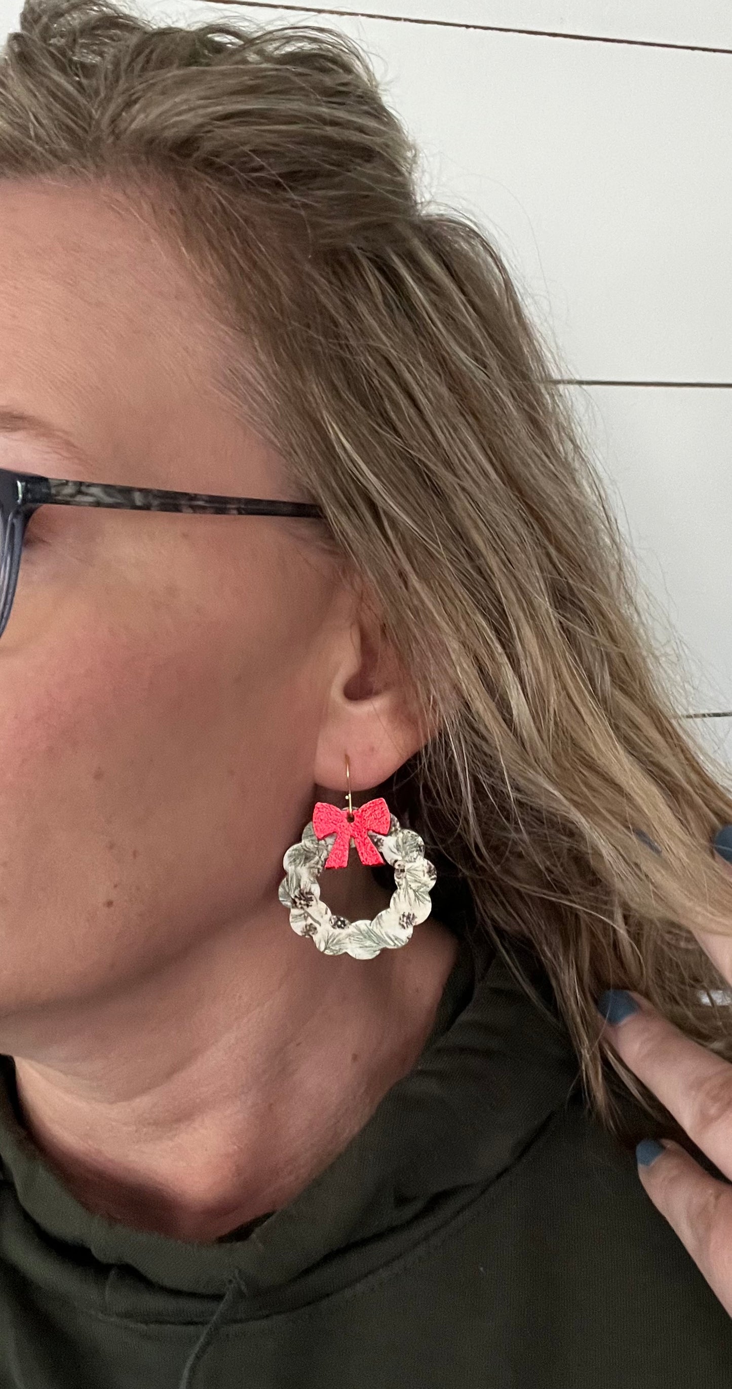 Christmas Wreath Leather Earrings