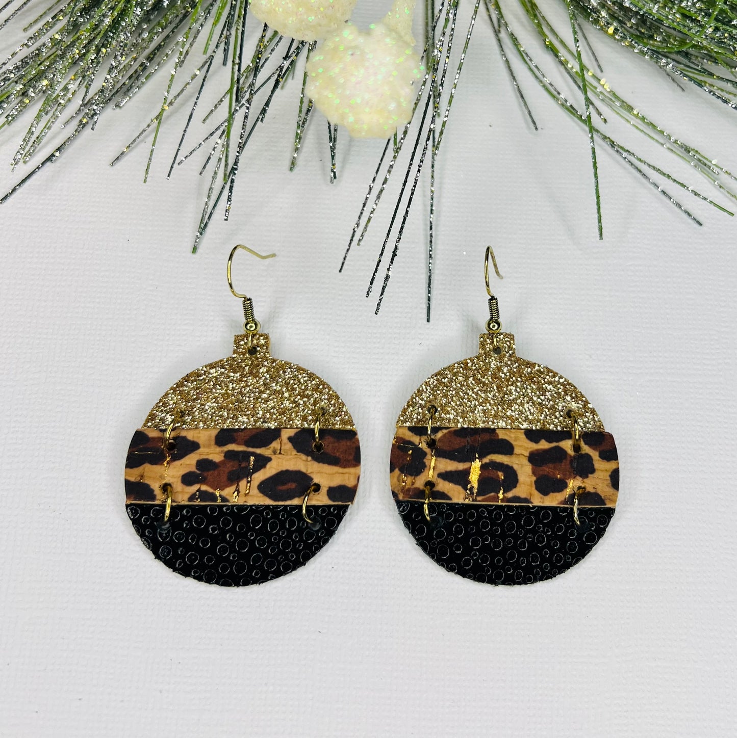 Christmas Ornament Leather Earrings