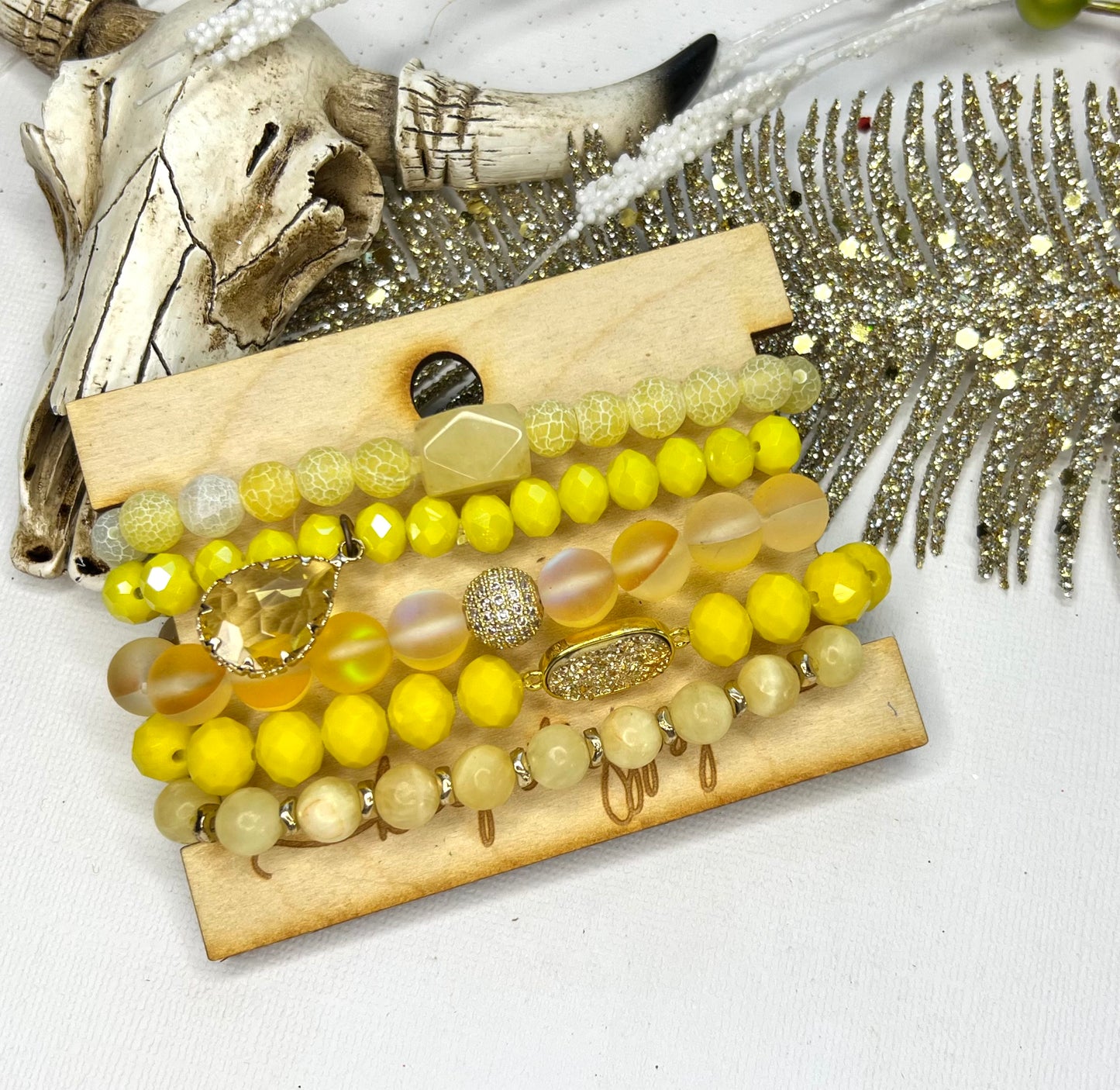 Lemon Crystal Stacker Stretch Bracelet Set