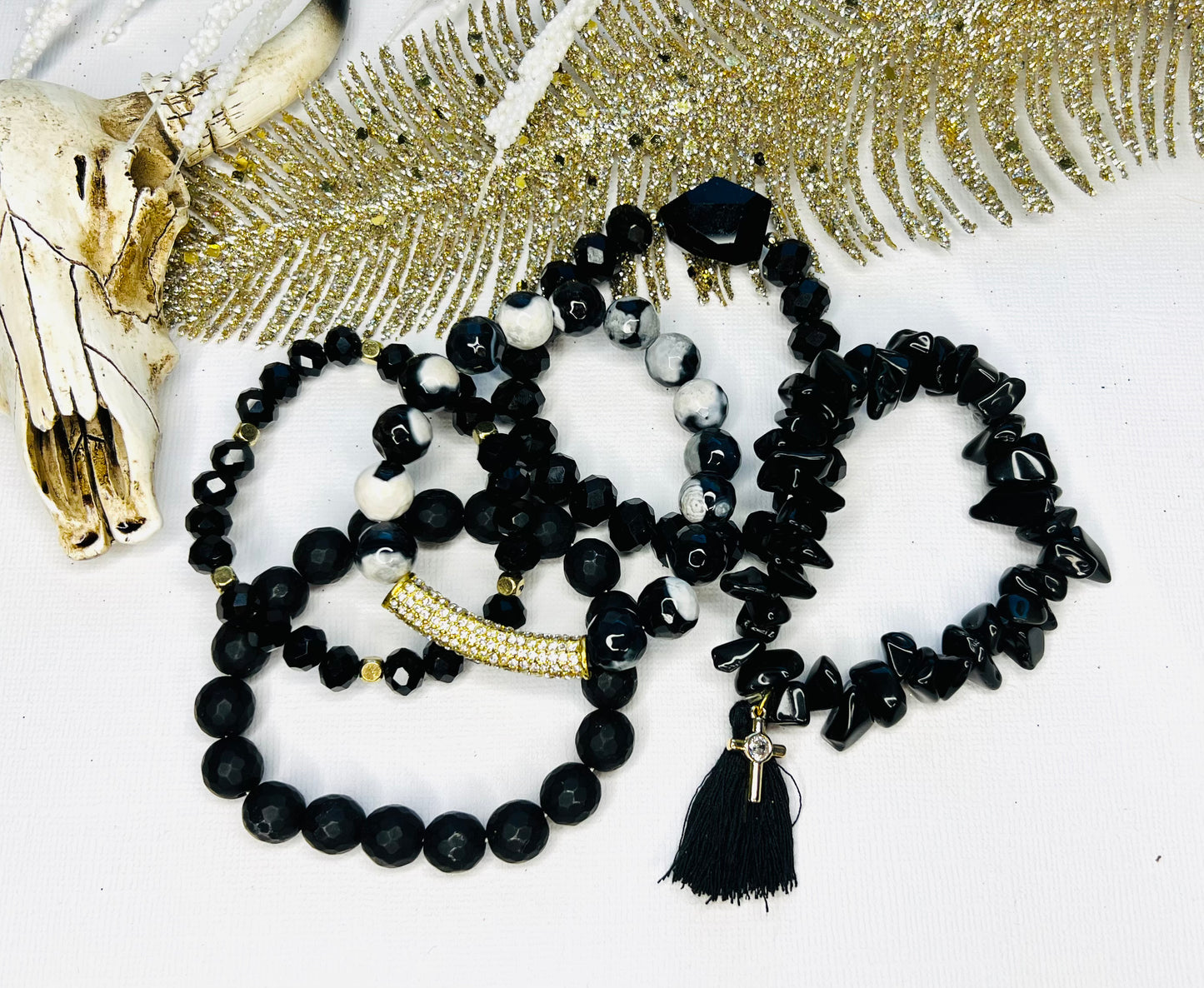 Black Stacker Stretch Bracelet Set