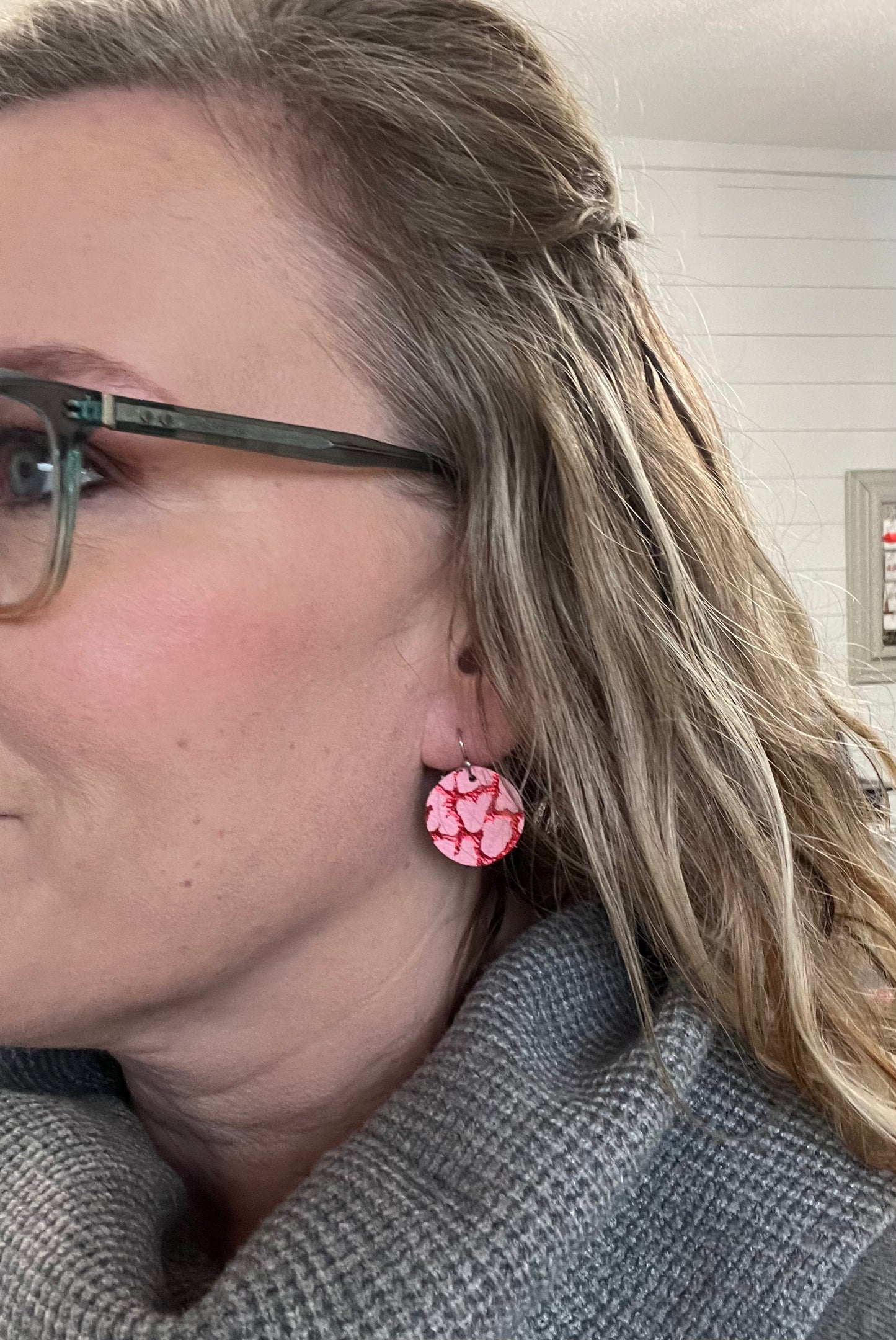 Valentine Themed Rounds Leather Earrings