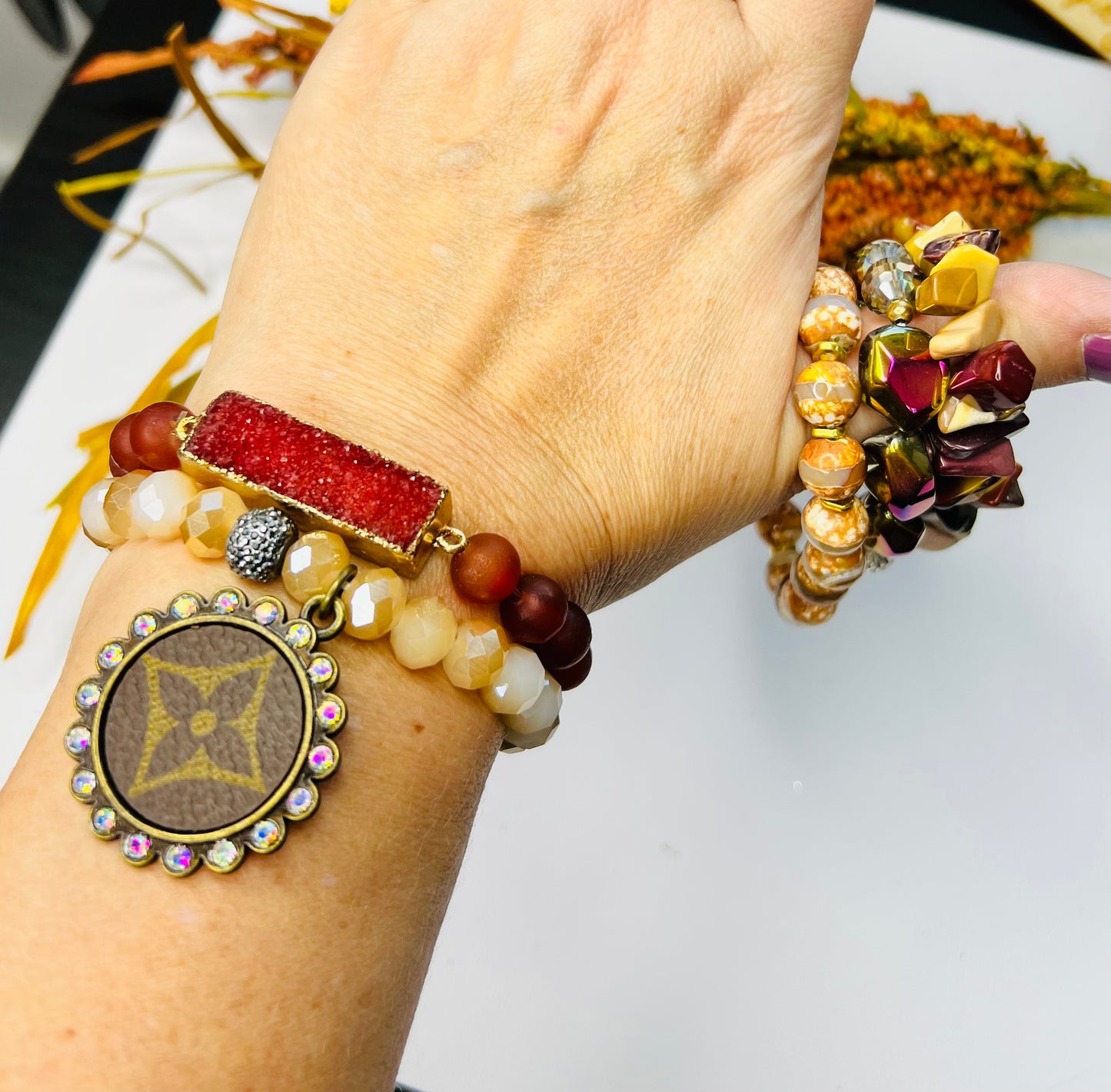 Stone Upcycled LV Stretch Bracelet Set