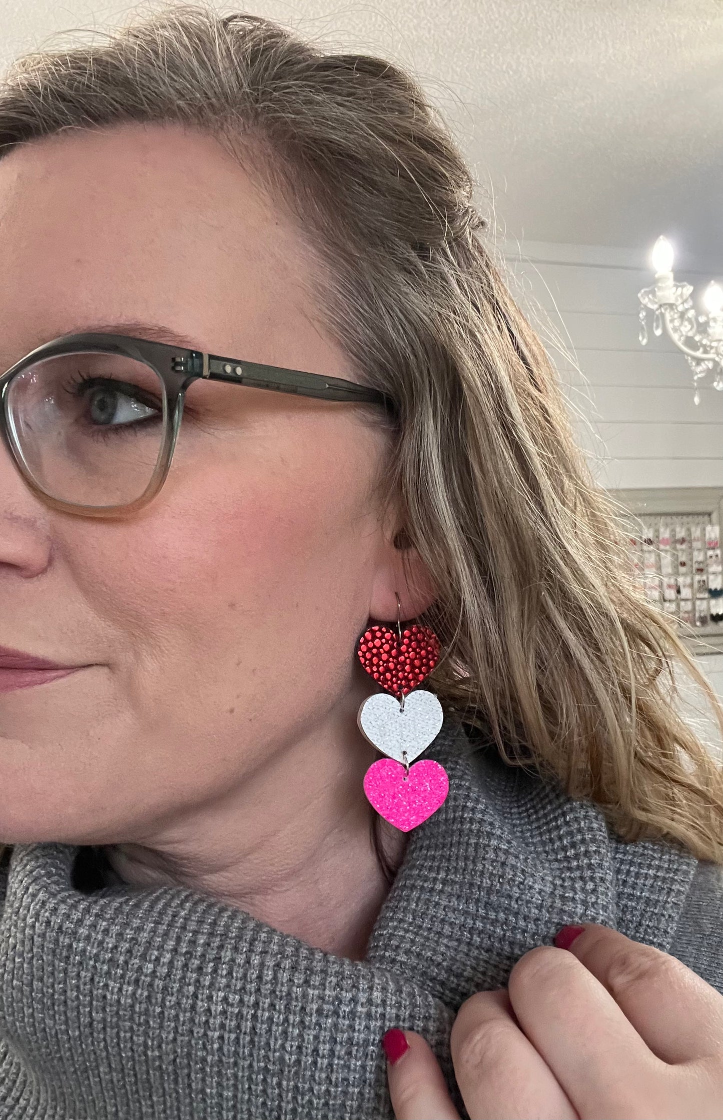 Tower of Hearts Leather Earrings