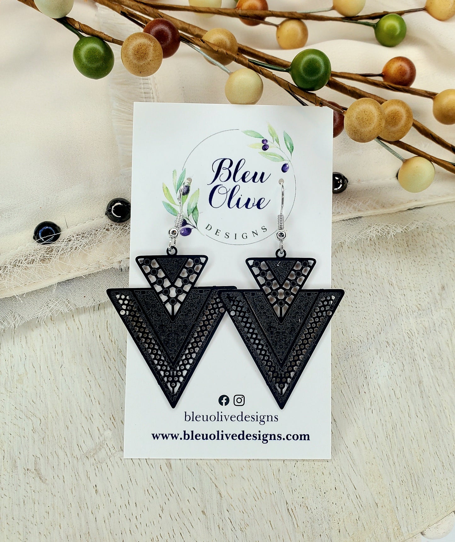 Boho Black Filigree earrings