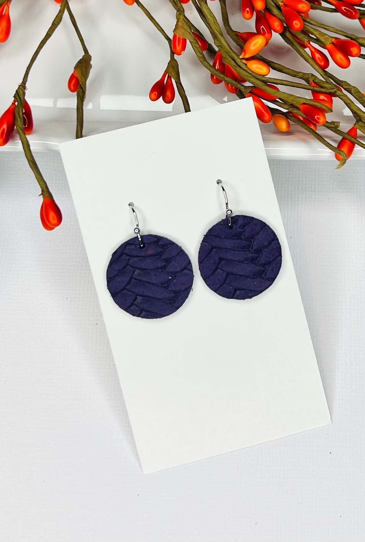 Fall Round Leather Earrings