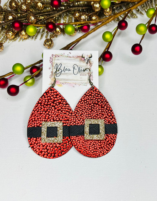 Ho Ho Ho Santa Belt Leather Earrings