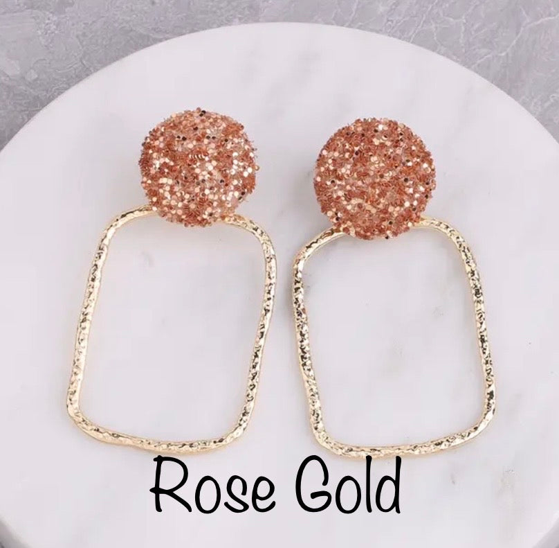 Rose Gold Glitter SQ Showstopper Earrings