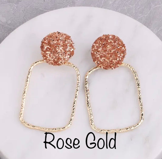 Rose Gold Glitter SQ Showstopper Earrings