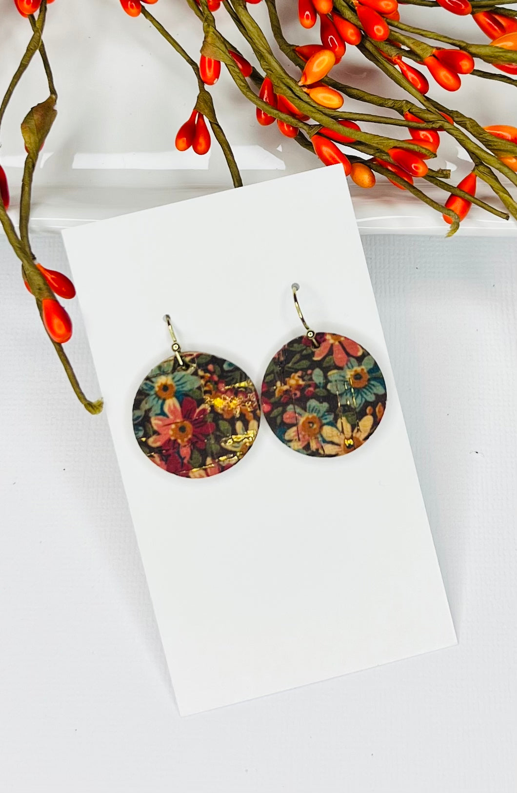 Fall Round Leather Earrings