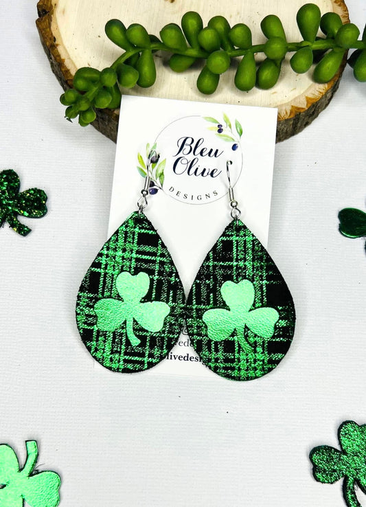 St Patty Plaid Leather Earrings ☘️