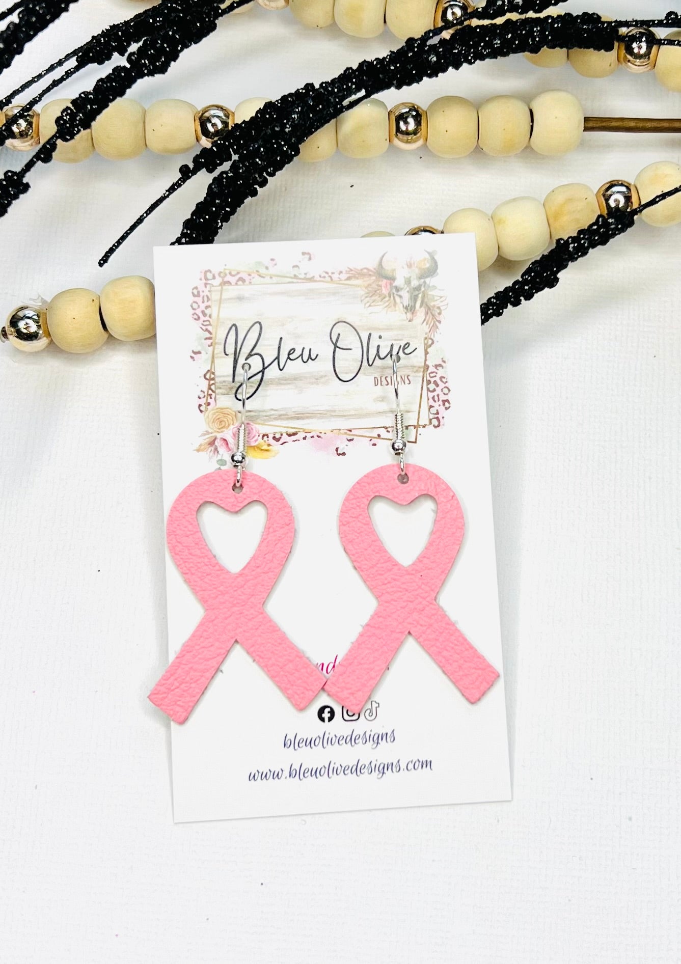 Pink Cancer Ribbon Leather Earrings 🎀