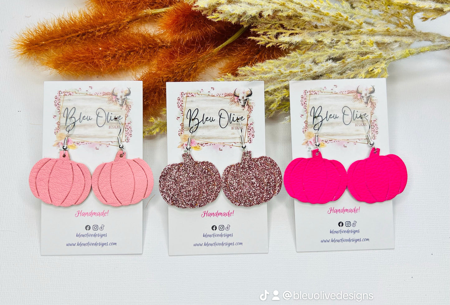 Shades of Pink Pumpkin Leather Earrings 👻🎃