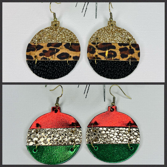 Christmas Ornament Leather Earrings