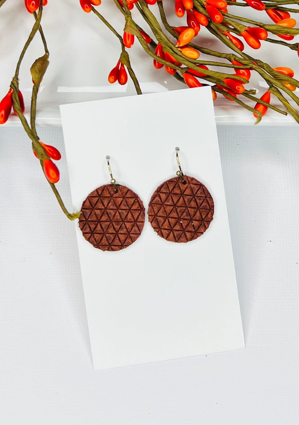 Fall Round Leather Earrings