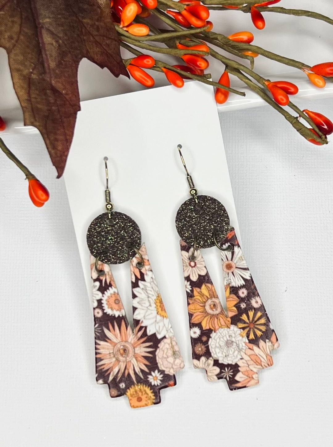 Feeling Groovy Fall Floral Leather Earrings