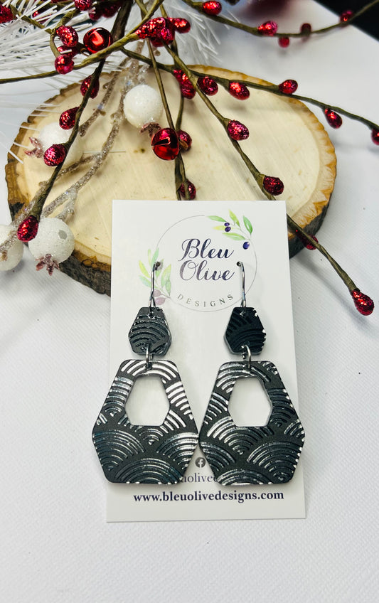 Black Waves Boho Hex Acrylic earrings