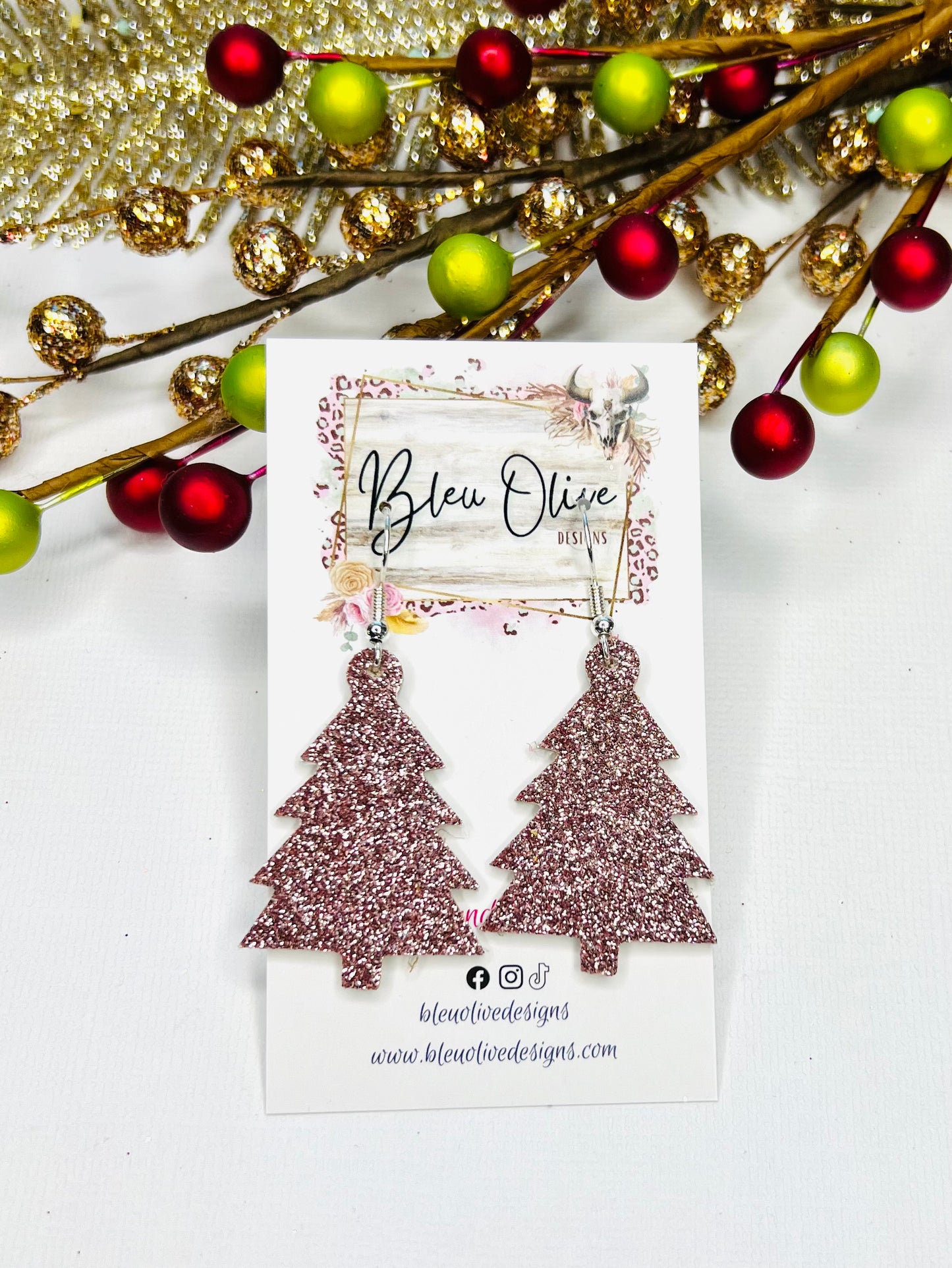 Glitz & Glam Oh Christmas Tree Leather Earrings