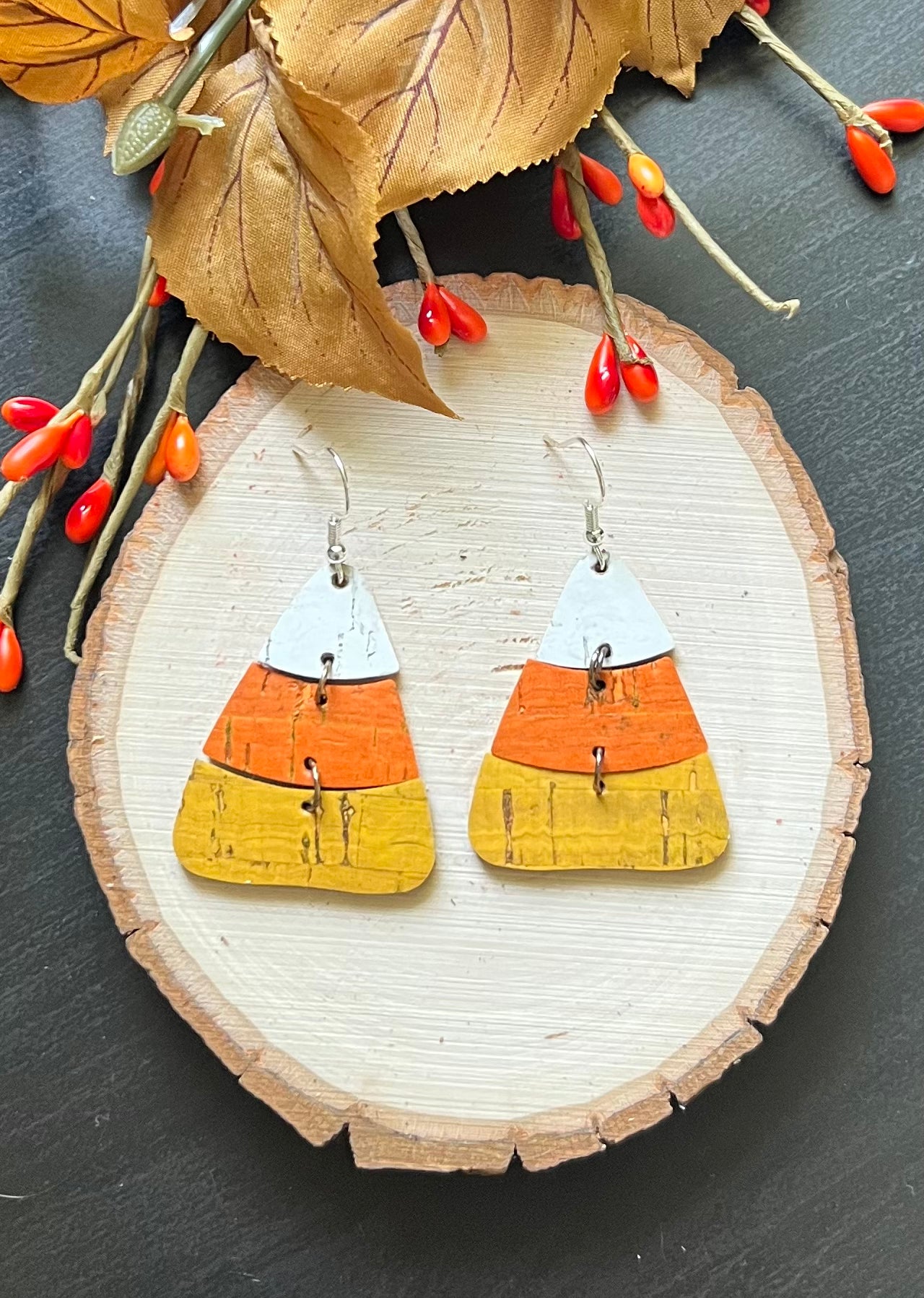 Candy Corn Leather Earrings