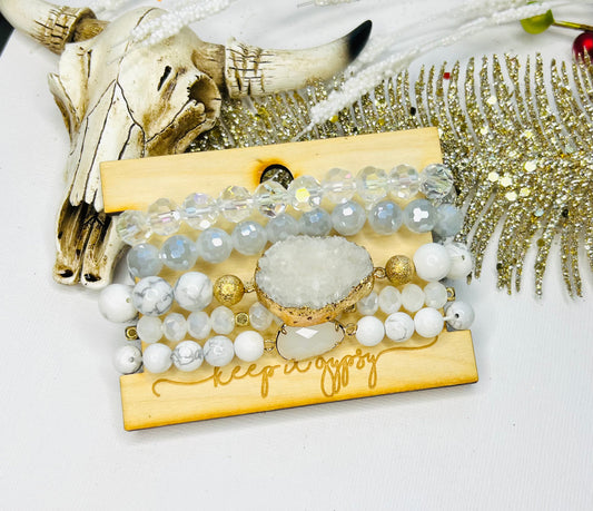 White Crystal Stacker Stretch Bracelet Set