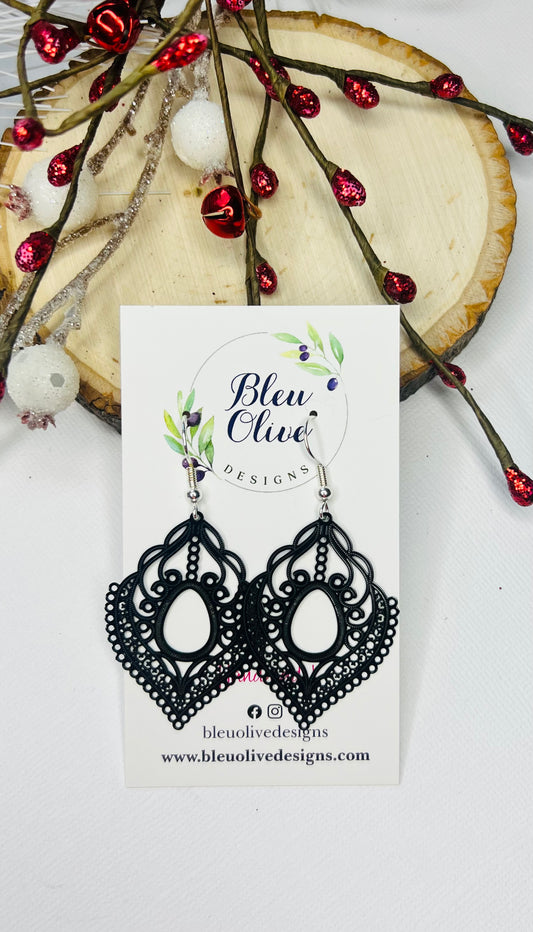 Black Lace Filigree  Earrings