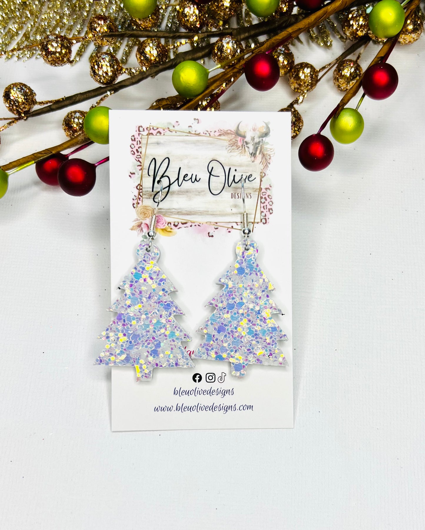 Glitz & Glam Oh Christmas Tree Leather Earrings