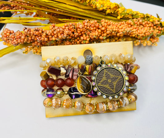 Stone Upcycled LV Stretch Bracelet Set