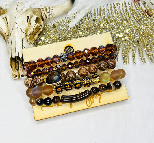 Leopard Crystal Stacker Stretch Bracelet Set