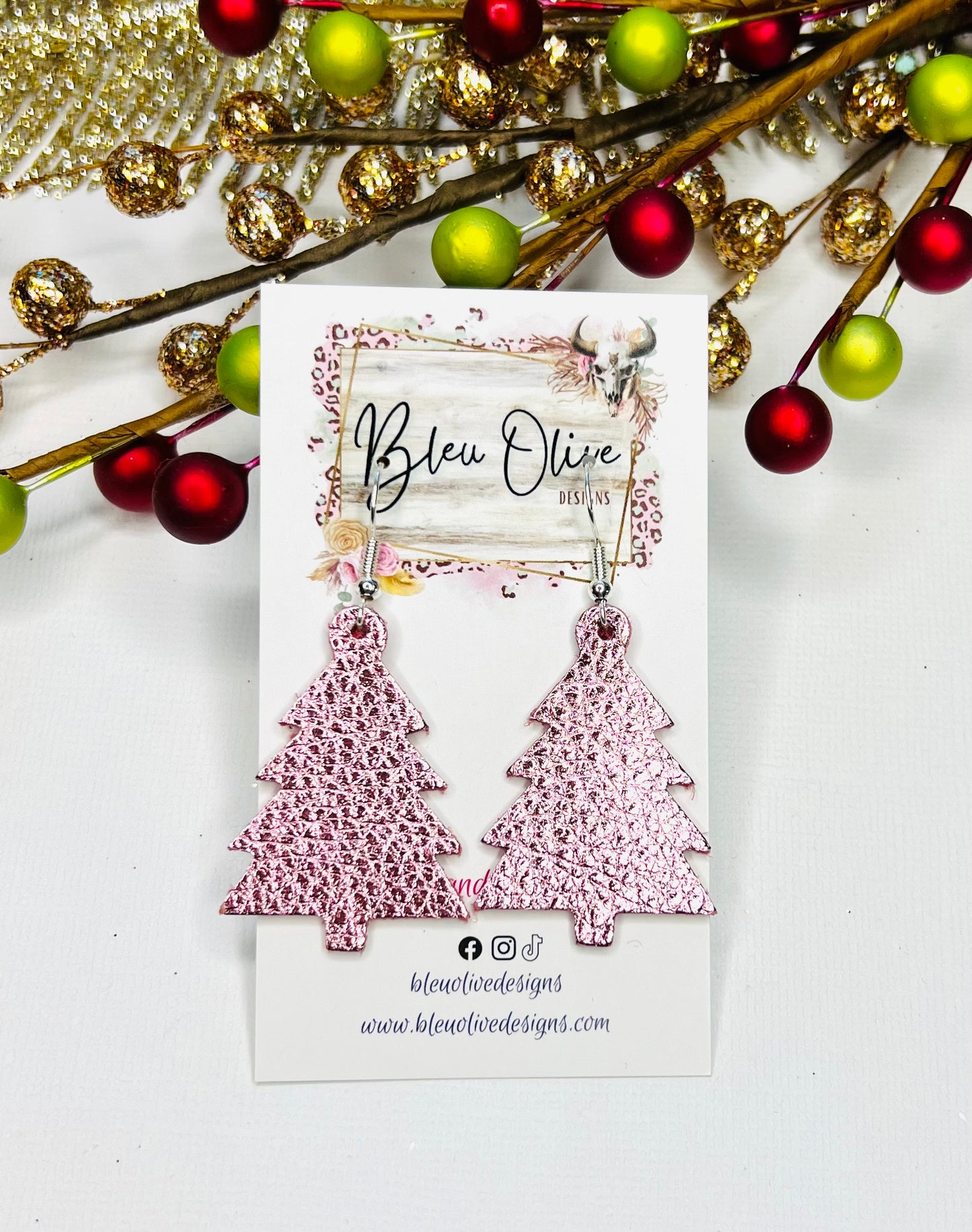 Glitz & Glam Oh Christmas Tree Leather Earrings