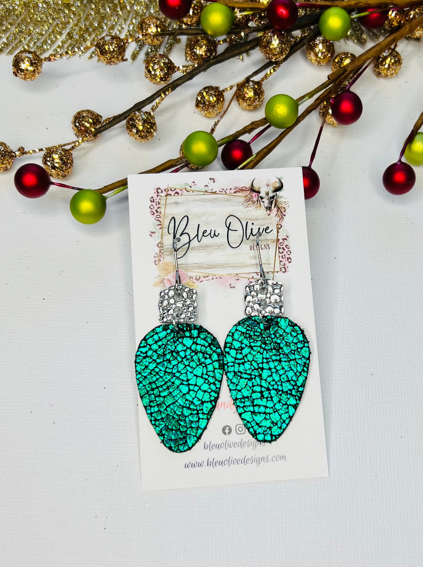 Jewel Tone Glowing Bulb Leather Earrings