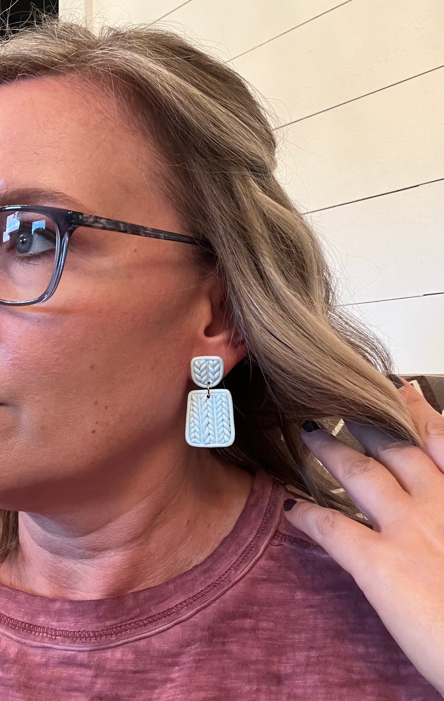 Ice Blue Braided Polymar Clay Earrings