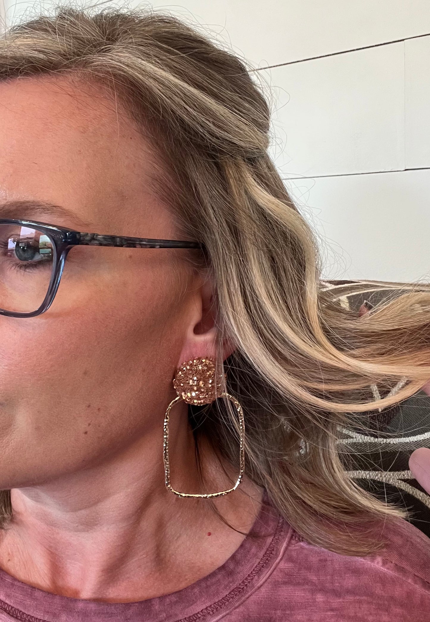 Rose Gold Glitter SQ Showstopper Earrings