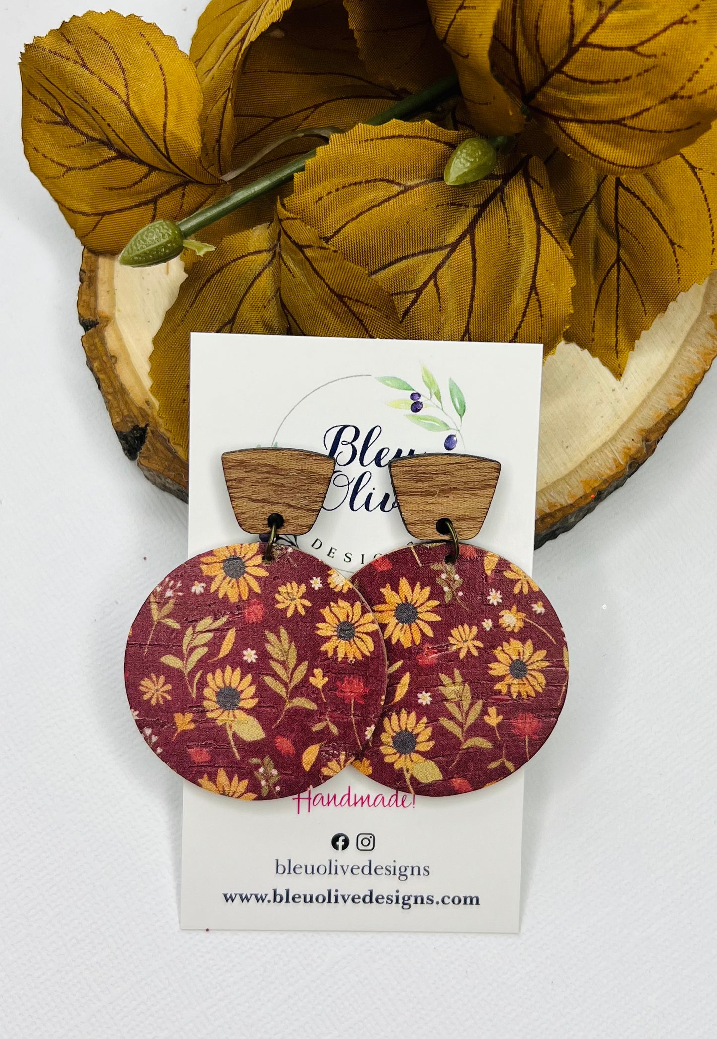 Fall Sunflower Fields Leather Earrings