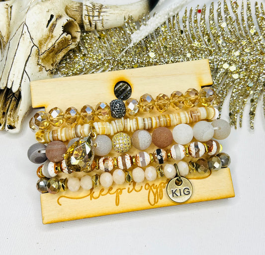 Earth Toned Crystal Stacker Stretch Bracelet Set