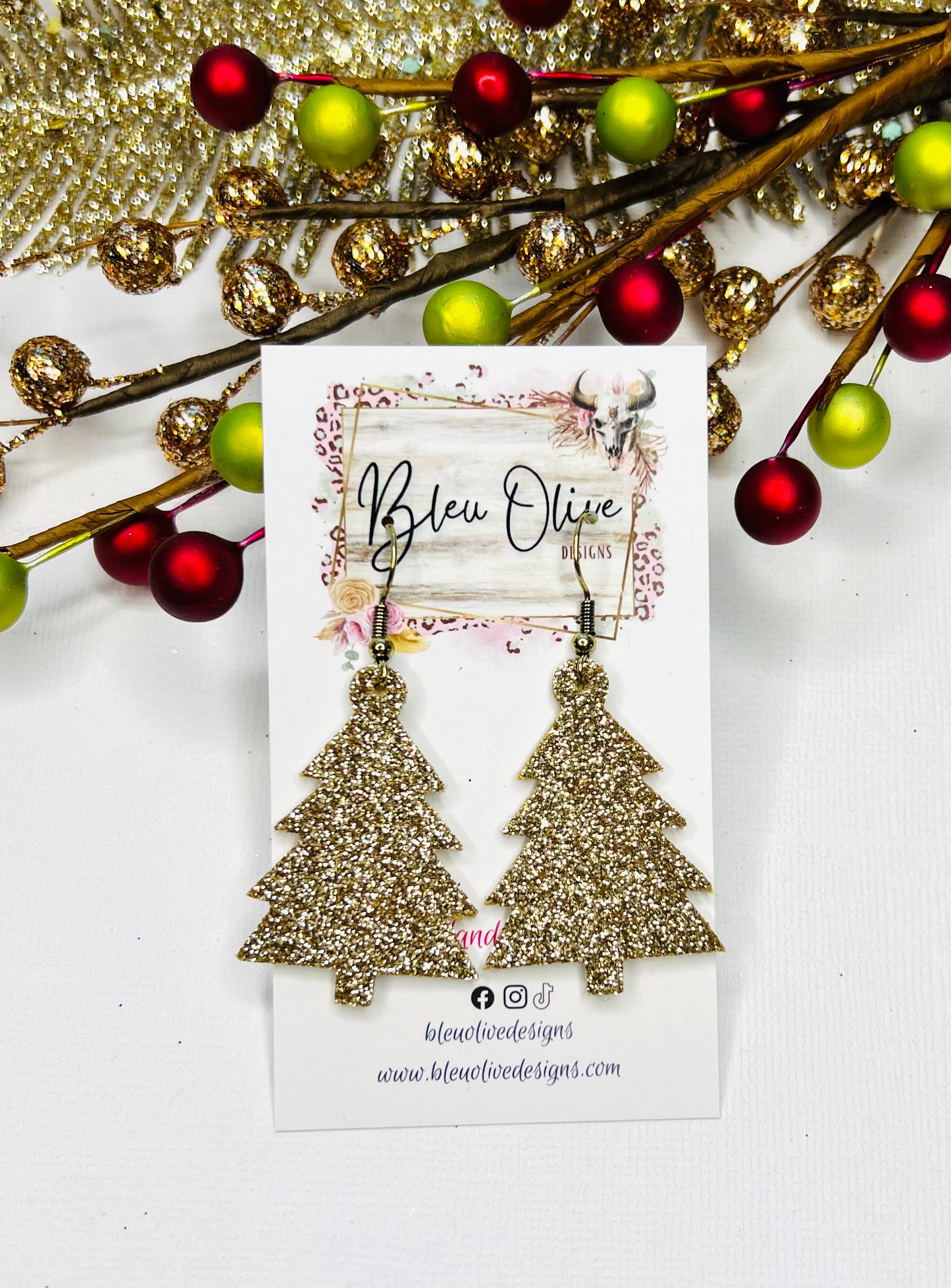 Glitz & Glam Oh Christmas Tree Leather Earrings