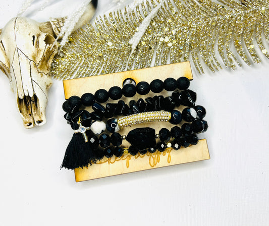 Black Stacker Stretch Bracelet Set