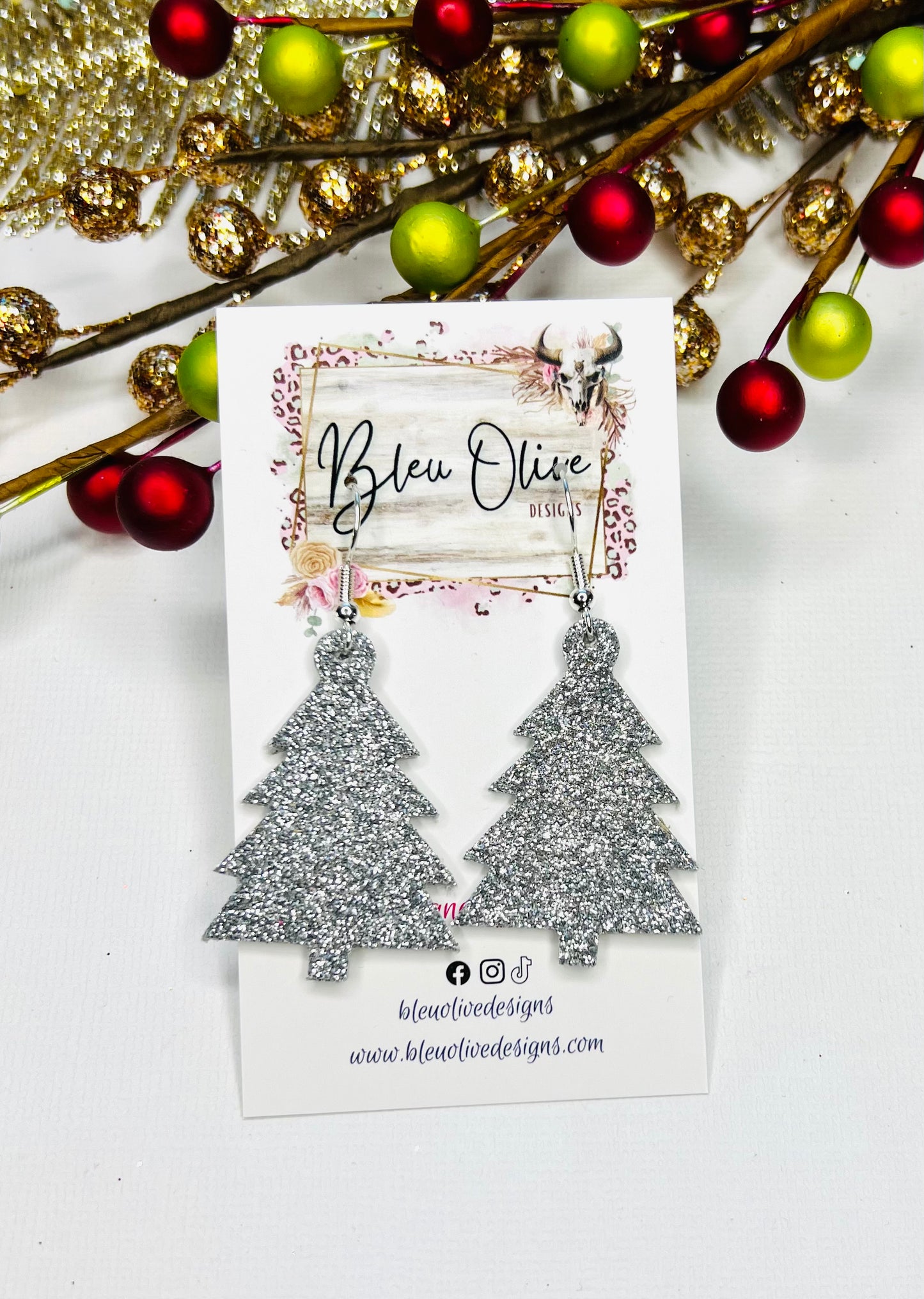 Glitz & Glam Oh Christmas Tree Leather Earrings