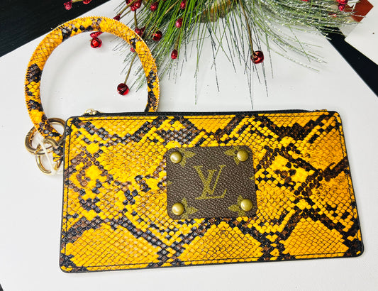 Vegan Mustard Snake Upcycled LV Wristlet