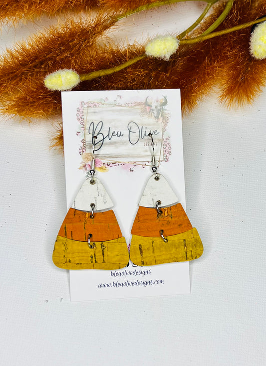 Candy Corn Leather Earrings