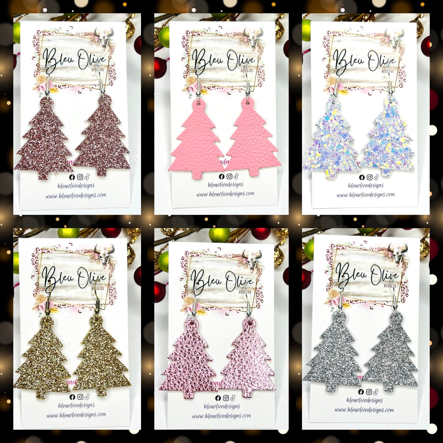 Glitz & Glam Oh Christmas Tree Leather Earrings