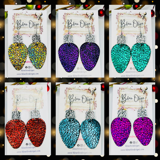 Jewel Tone Glowing Bulb Leather Earrings