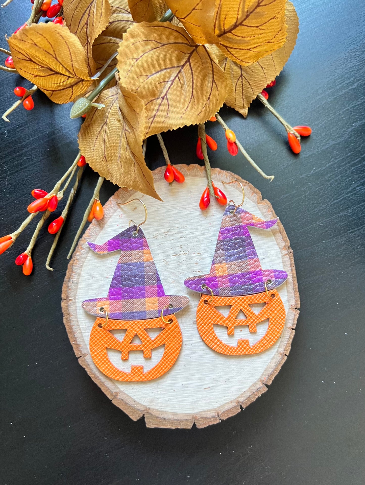 Jack-O-Lantern Leather Earrings 🎃🧙‍♀️