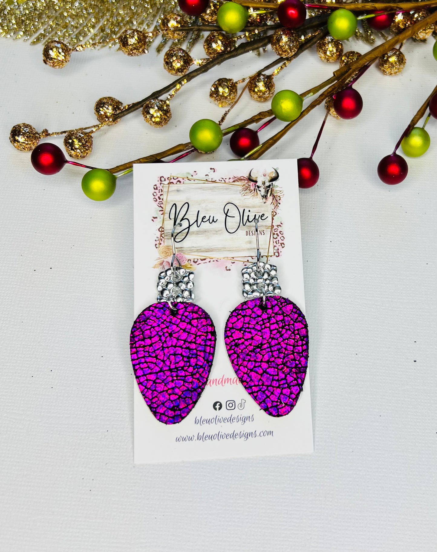 Jewel Tone Glowing Bulb Leather Earrings