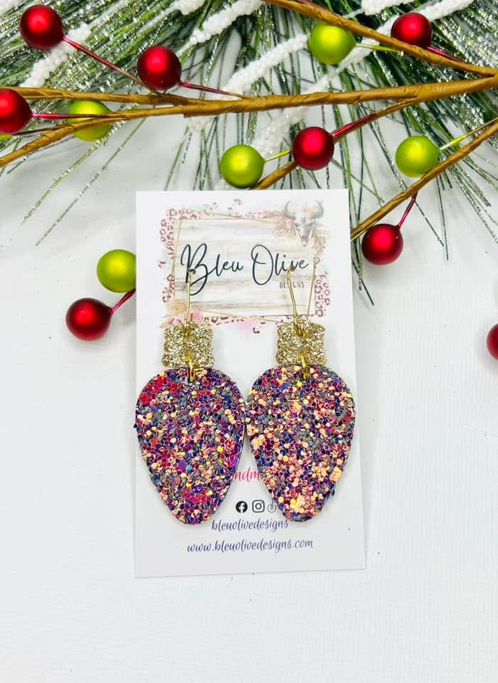 Shades of Pink Christmas Bulb Leather Earrings