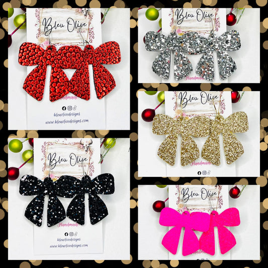 Glitz & Glam Bow Leather Earrings 🌻