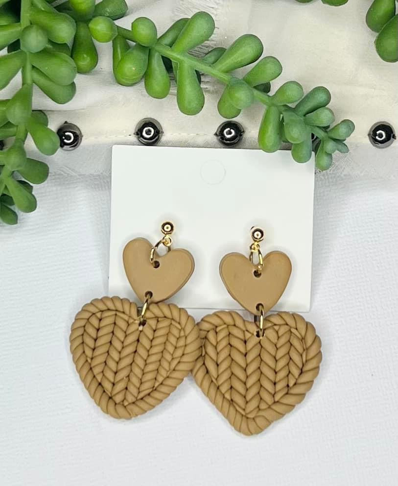 Boho Salted Caramel Hearts Polymar Clay Earrings