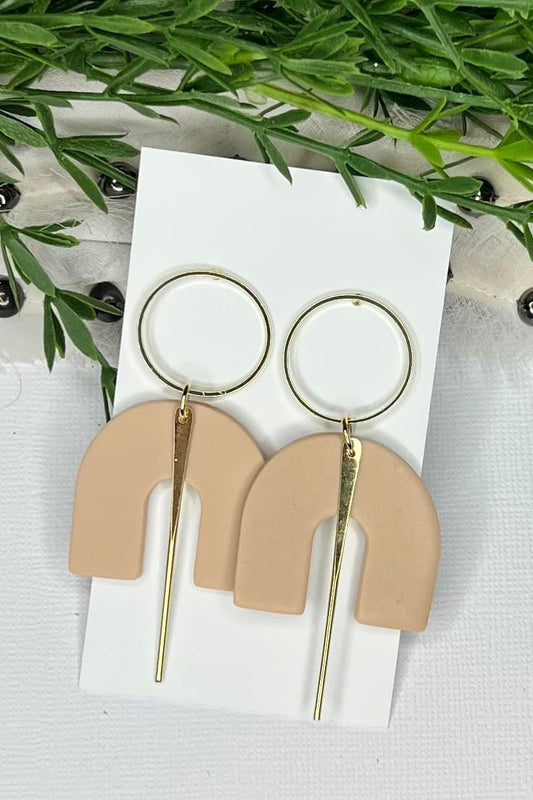 Boho Blush & Gold Arc Polymar Clay Earrings