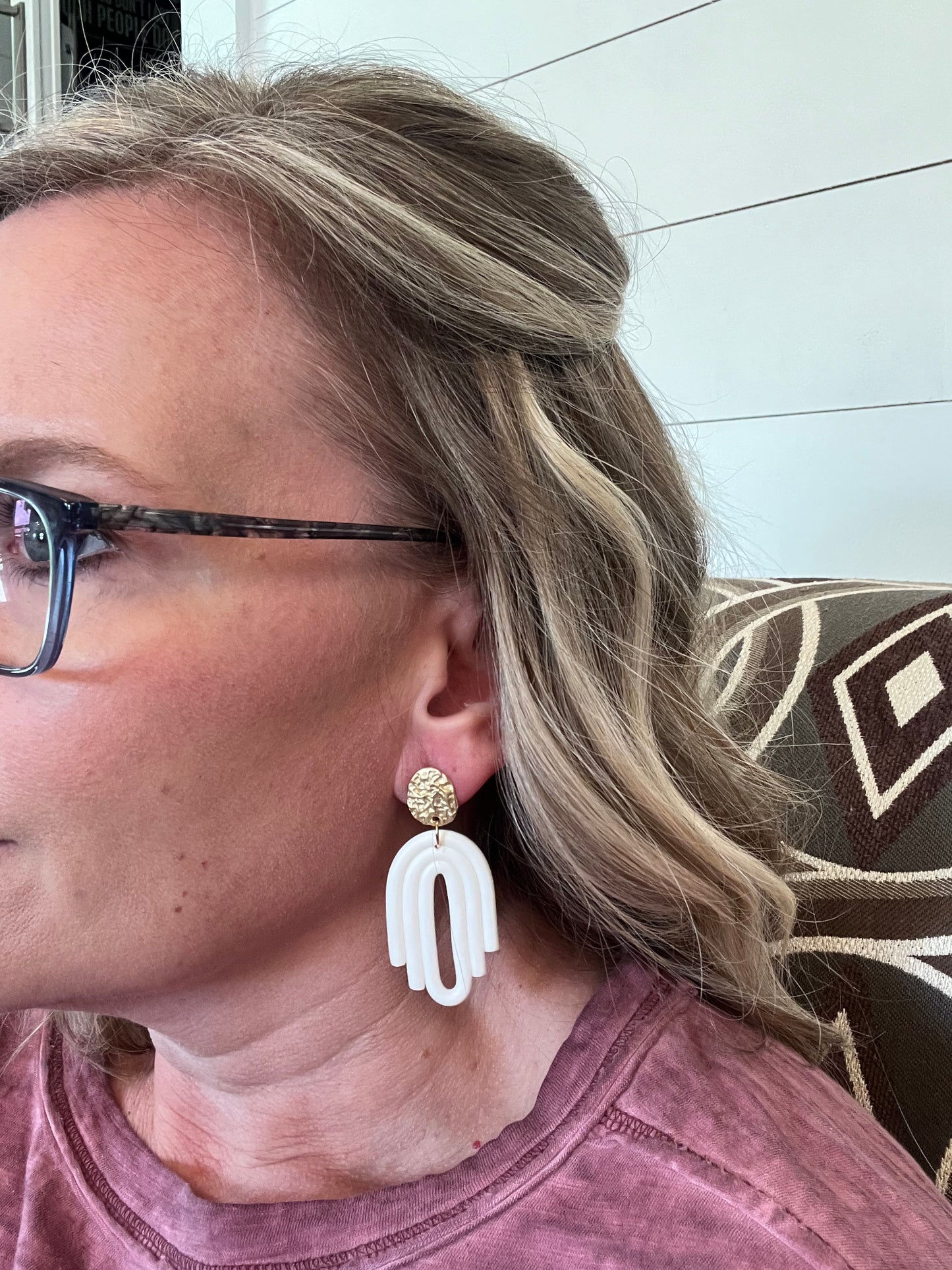 Boho White Polymar Clay Earrings