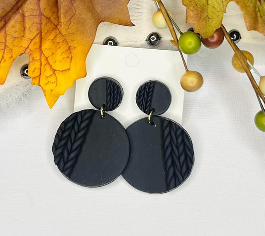 Black Braided Polymar Clay Earrings